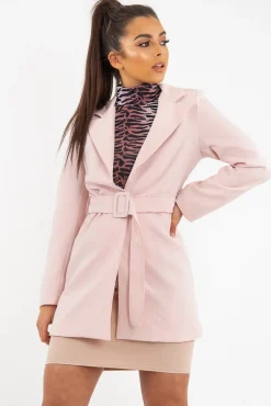 Rebellious Fashion Pink Belted Button Front Blazer Dress - Naomy