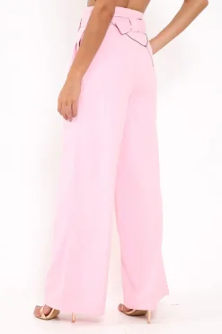 Rebellious Fashion Pink Belted High Waist Wide Leg Trousers - Elianny