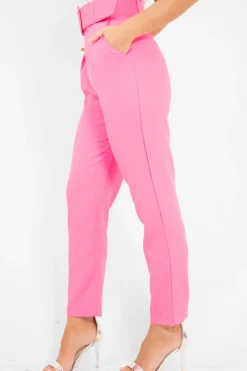 Rebellious Fashion Pink Belted Tapered Peg Trousers - Jessika