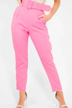 Rebellious Fashion Pink Belted Tapered Peg Trousers - Jessika
