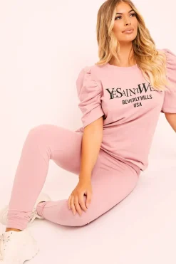 Rebellious Fashion Pink Beverly Hills T-shirt and Leggings Loungewear Co-ord - Lassie