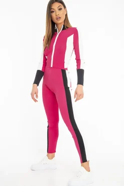 Rebellious Fashion Pink Black and White Striped Tracksuit - Cayla