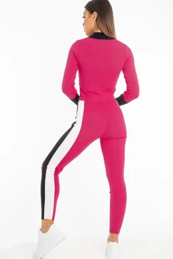 Rebellious Fashion Pink Black and White Striped Tracksuit - Cayla
