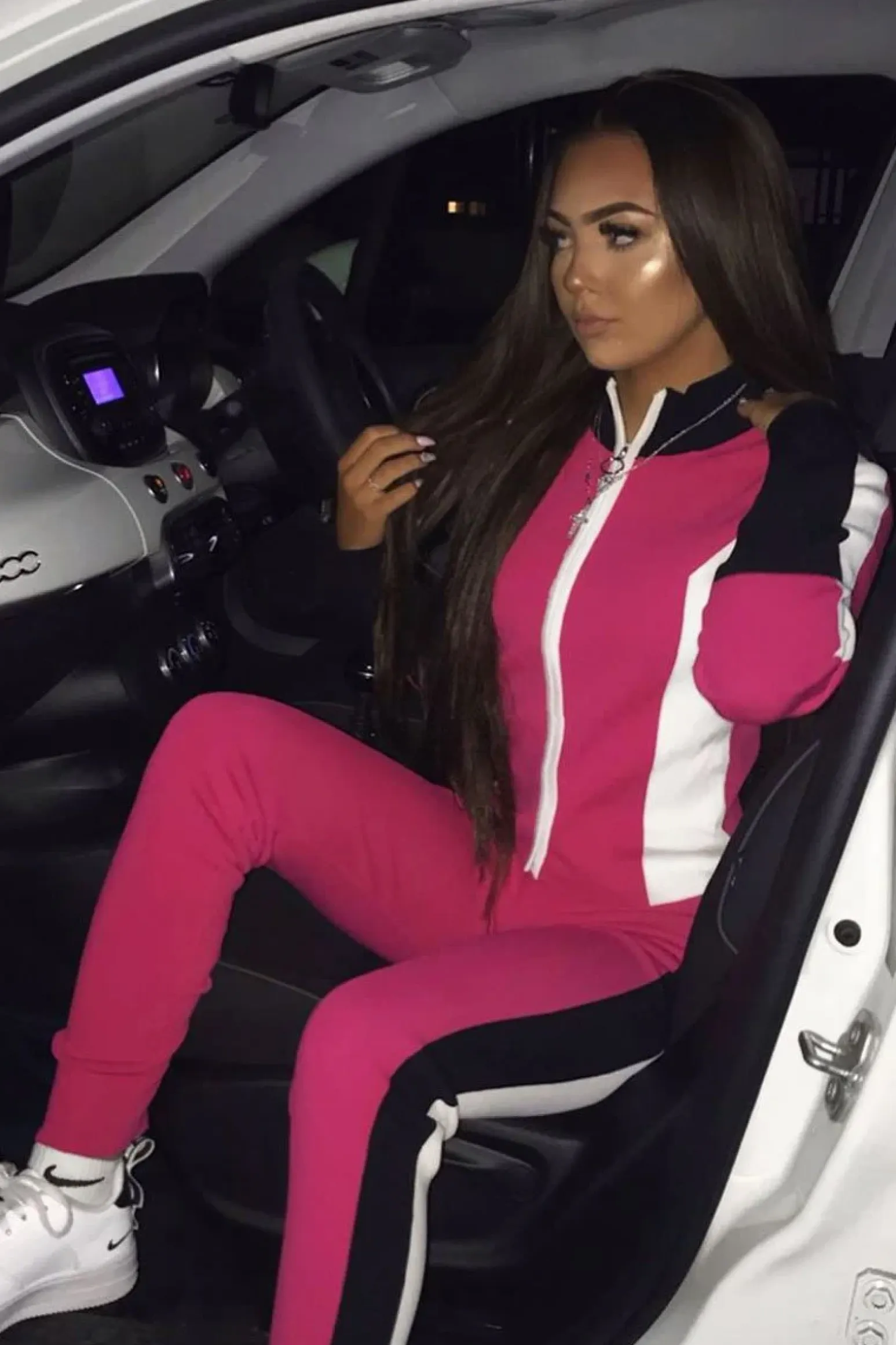 Rebellious Fashion Pink Black and White Striped Tracksuit - Cayla