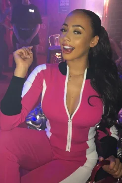 Rebellious Fashion Pink Black and White Striped Tracksuit - Cayla
