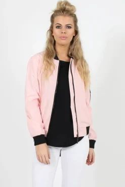 Rebellious Fashion Pink Black Zip Bomber Jacket - Minah