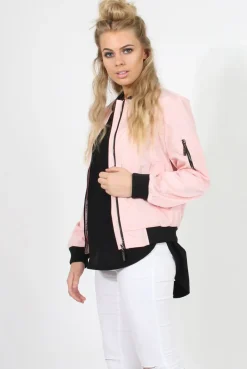 Rebellious Fashion Pink Black Zip Bomber Jacket - Minah
