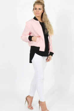 Rebellious Fashion Pink Black Zip Bomber Jacket - Minah