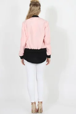 Rebellious Fashion Pink Black Zip Bomber Jacket - Minah