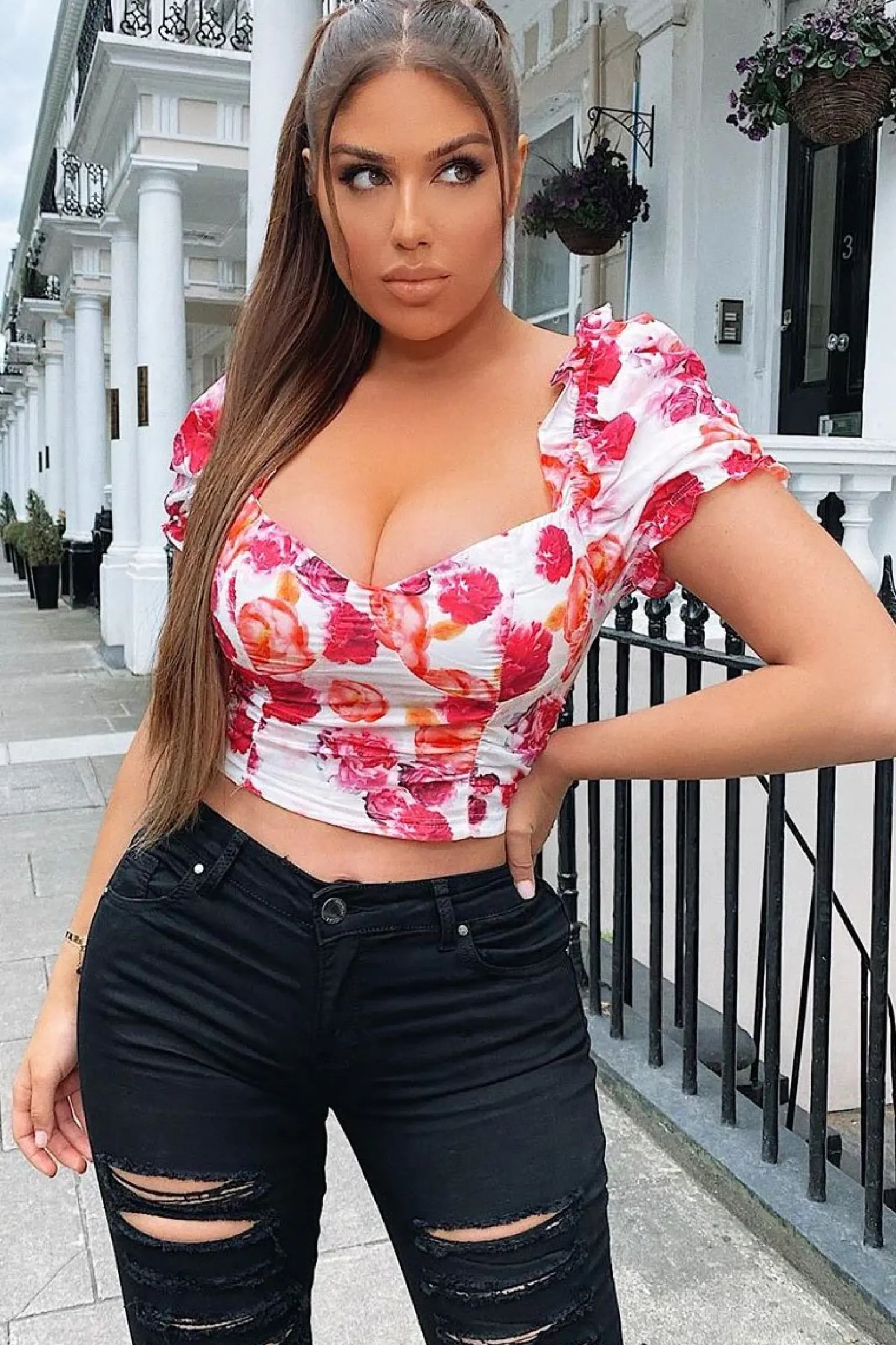 Rebellious Fashion Pink Bold Floral Corset Crop Top - Ivonne