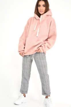 Rebellious Fashion Pink Borg Pocket Front Hoodie - Dezi