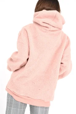 Rebellious Fashion Pink Borg Pocket Front Hoodie - Dezi