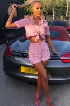 Rebellious Fashion Pink Button Front Utility Shirt Shorts Co-ord - Galia