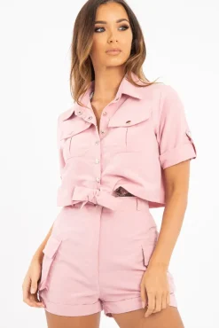 Rebellious Fashion Pink Button Front Utility Shirt Shorts Co-ord - Galia