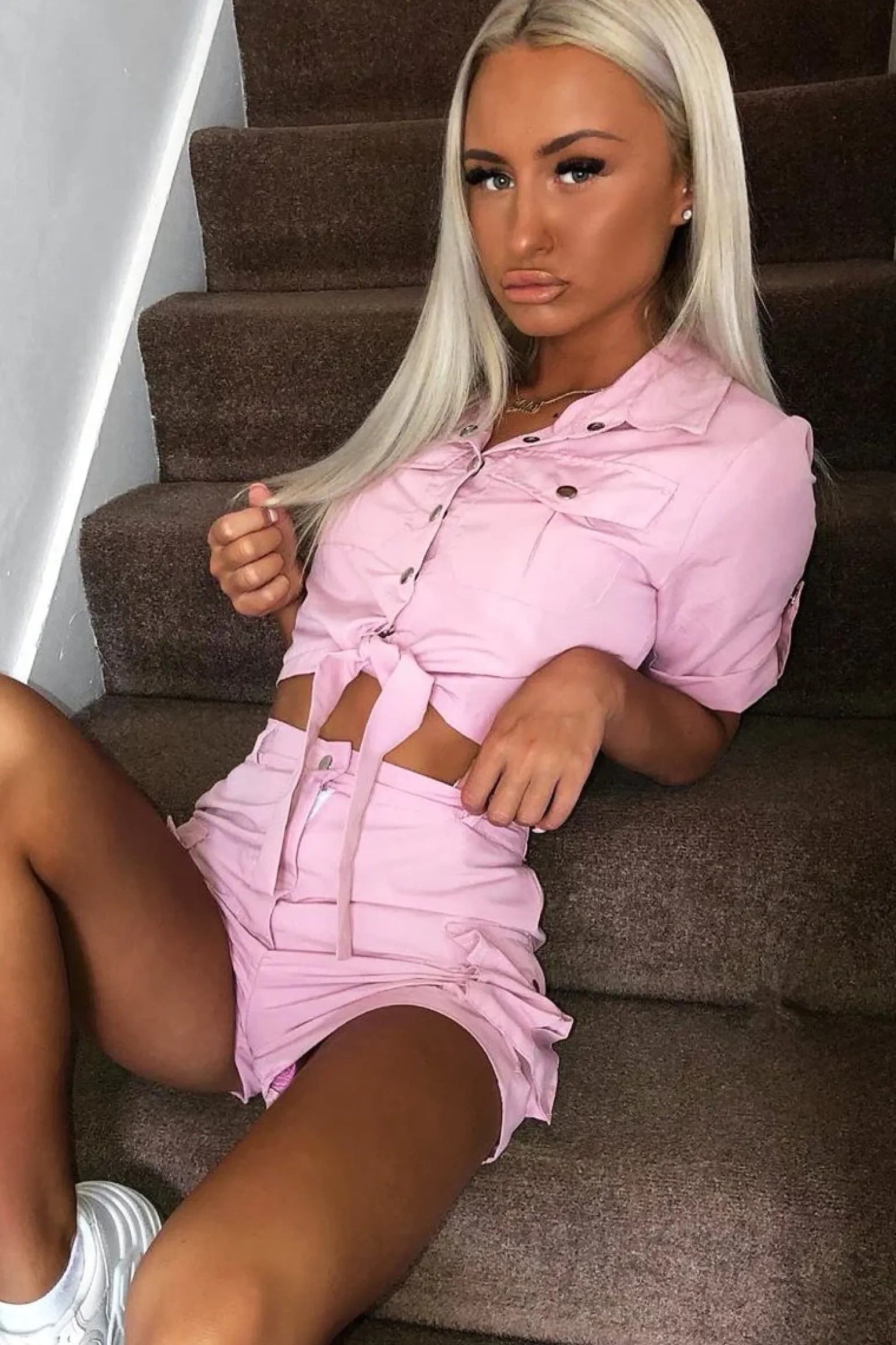 Rebellious Fashion Pink Button Front Utility Shirt Shorts Co-ord - Galia