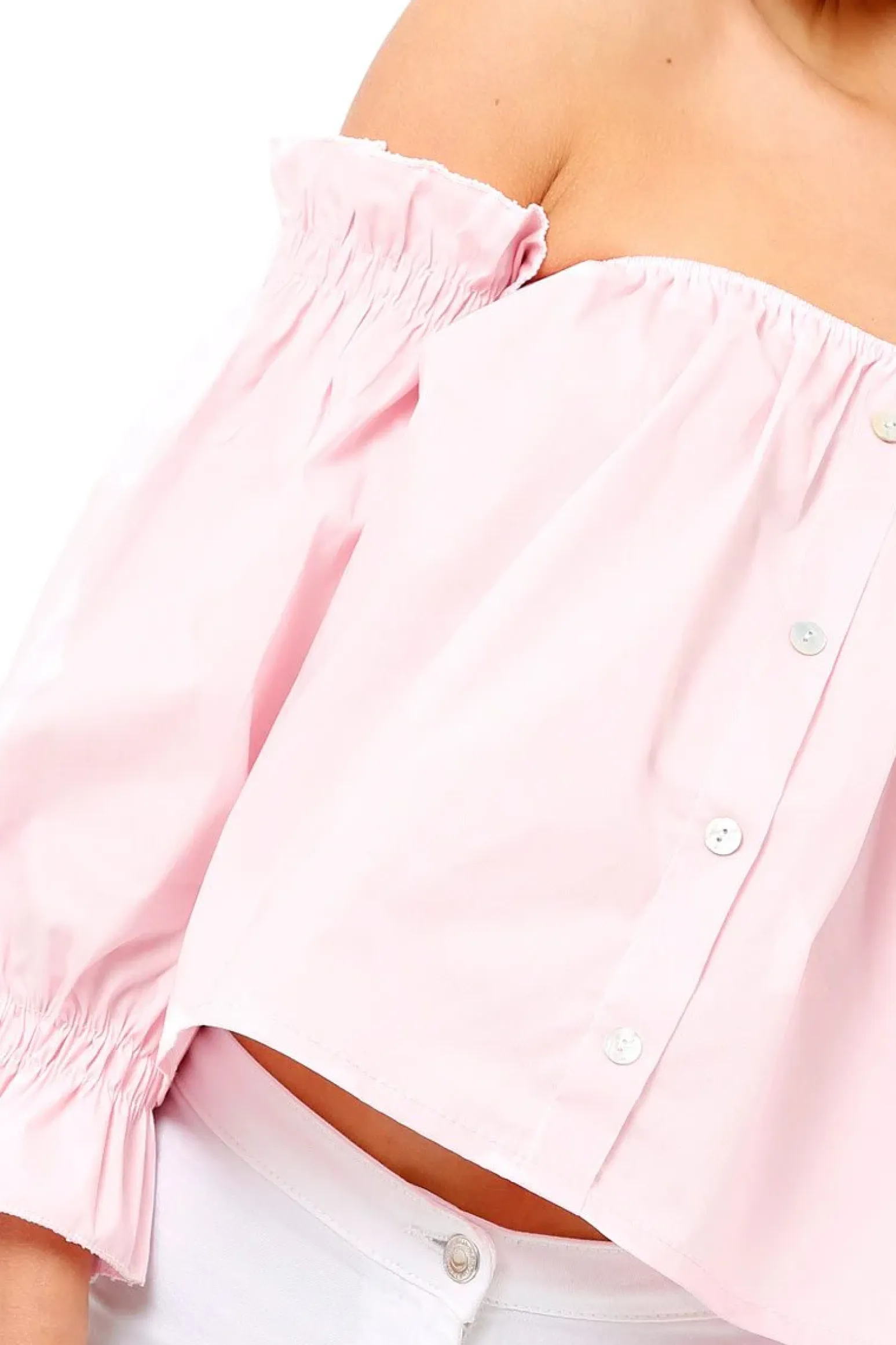 Rebellious Fashion Pink Button Up Bardot Crop Top - LuLu
