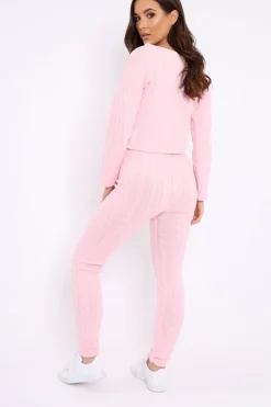 Rebellious Fashion Pink Cable Knit Loungewear Co-ord - Anha