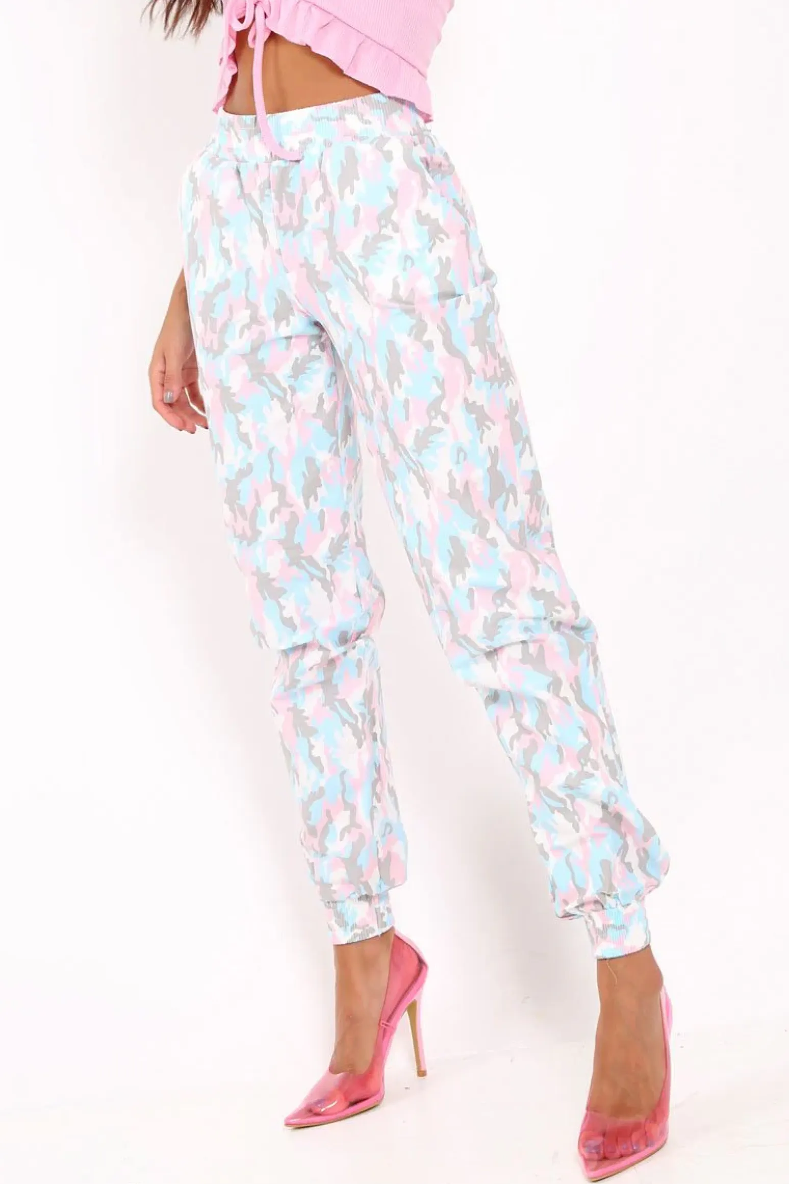Rebellious Fashion Pink Camo Ankle Cuff Cargo Pants - Jaquie