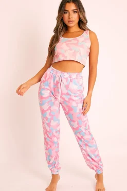 Rebellious Fashion Pink Camo Crop Top Joggers Co-ord - Charna