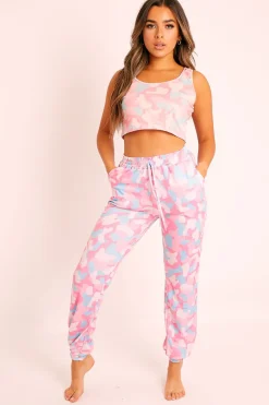 Rebellious Fashion Pink Camo Crop Top Joggers Co-ord - Charna