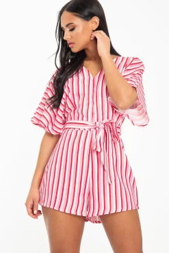 Rebellious Fashion Pink Candy Striped Playsuit - Carissa