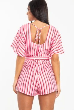Rebellious Fashion Pink Candy Striped Playsuit - Carissa