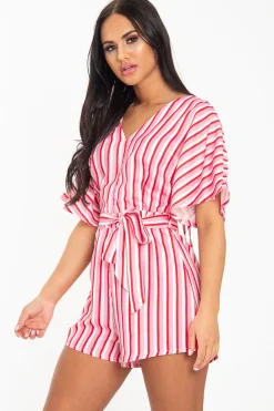Rebellious Fashion Pink Candy Striped Playsuit - Carissa