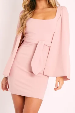 Rebellious Fashion Pink Cape Sleeve Bodycon Dress - Fearne