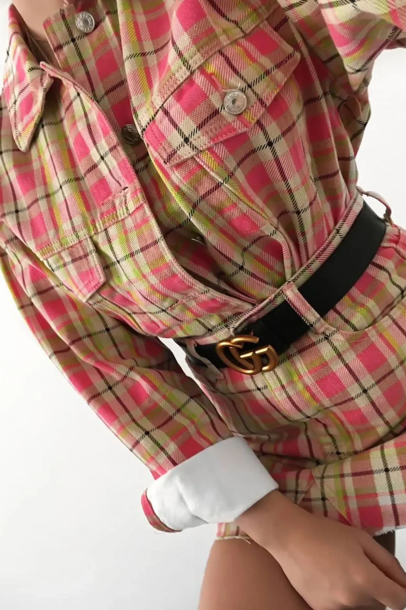 Rebellious Fashion Pink Check Crop Denim Jacket - Dakira
