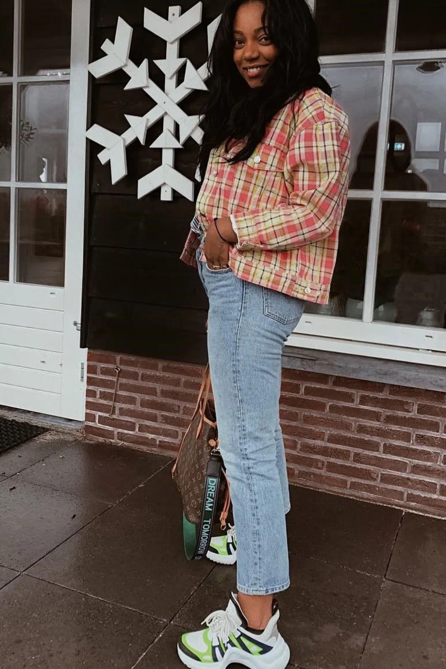 Rebellious Fashion Pink Check Crop Denim Jacket - Dakira