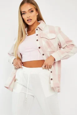 Rebellious Fashion Pink Checked Brushed Shacket - Brissa