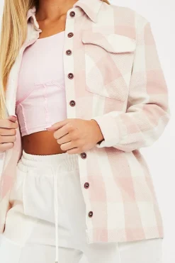Rebellious Fashion Pink Checked Brushed Shacket - Brissa