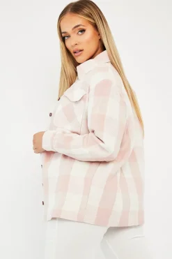 Rebellious Fashion Pink Checked Brushed Shacket - Brissa
