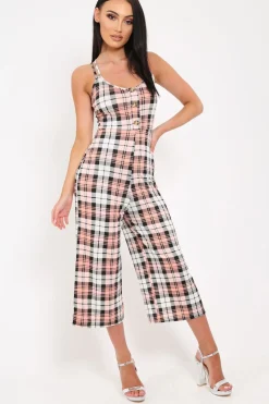 Rebellious Fashion Pink Checked Button Front Jumpsuit - Lillier