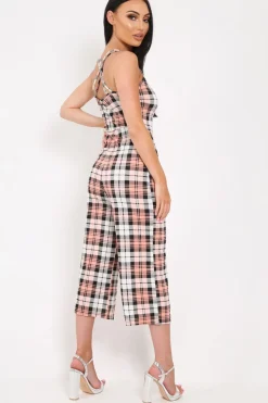 Rebellious Fashion Pink Checked Button Front Jumpsuit - Lillier