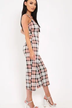 Rebellious Fashion Pink Checked Button Front Jumpsuit - Lillier