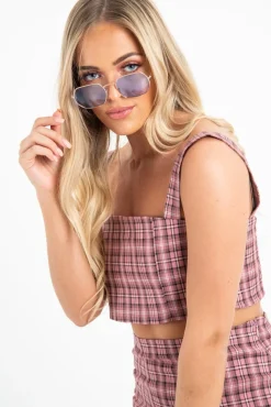 Rebellious Fashion Pink Checked Crop Top - Bianka