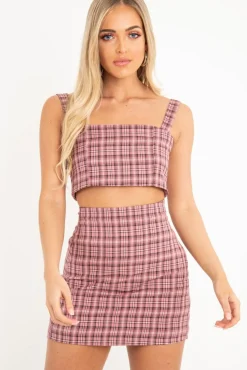 Rebellious Fashion Pink Checked Crop Top - Bianka