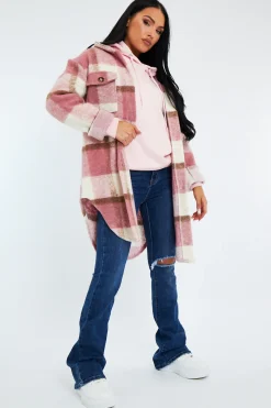 Rebellious Fashion Pink Checked Pocket Front Shacket - Dalani