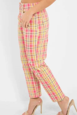Rebellious Fashion Pink Check High Waist Jeans - Tarryn