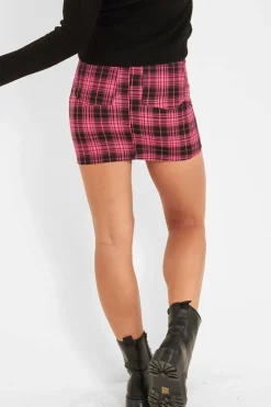 Rebellious Fashion Pink Check High Waist Mini Skirt - Lyra