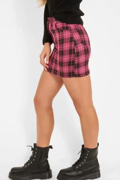 Rebellious Fashion Pink Check High Waist Mini Skirt - Lyra