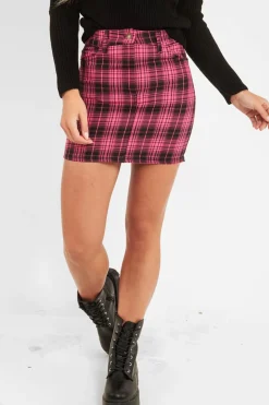 Rebellious Fashion Pink Check High Waist Mini Skirt - Lyra