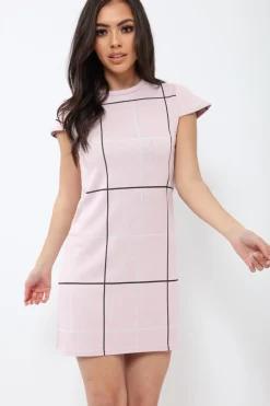 Rebellious Fashion Pink Check Print Mini Dress - Lorna