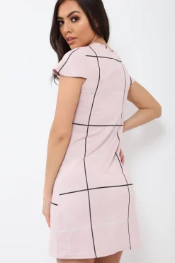 Rebellious Fashion Pink Check Print Mini Dress - Lorna