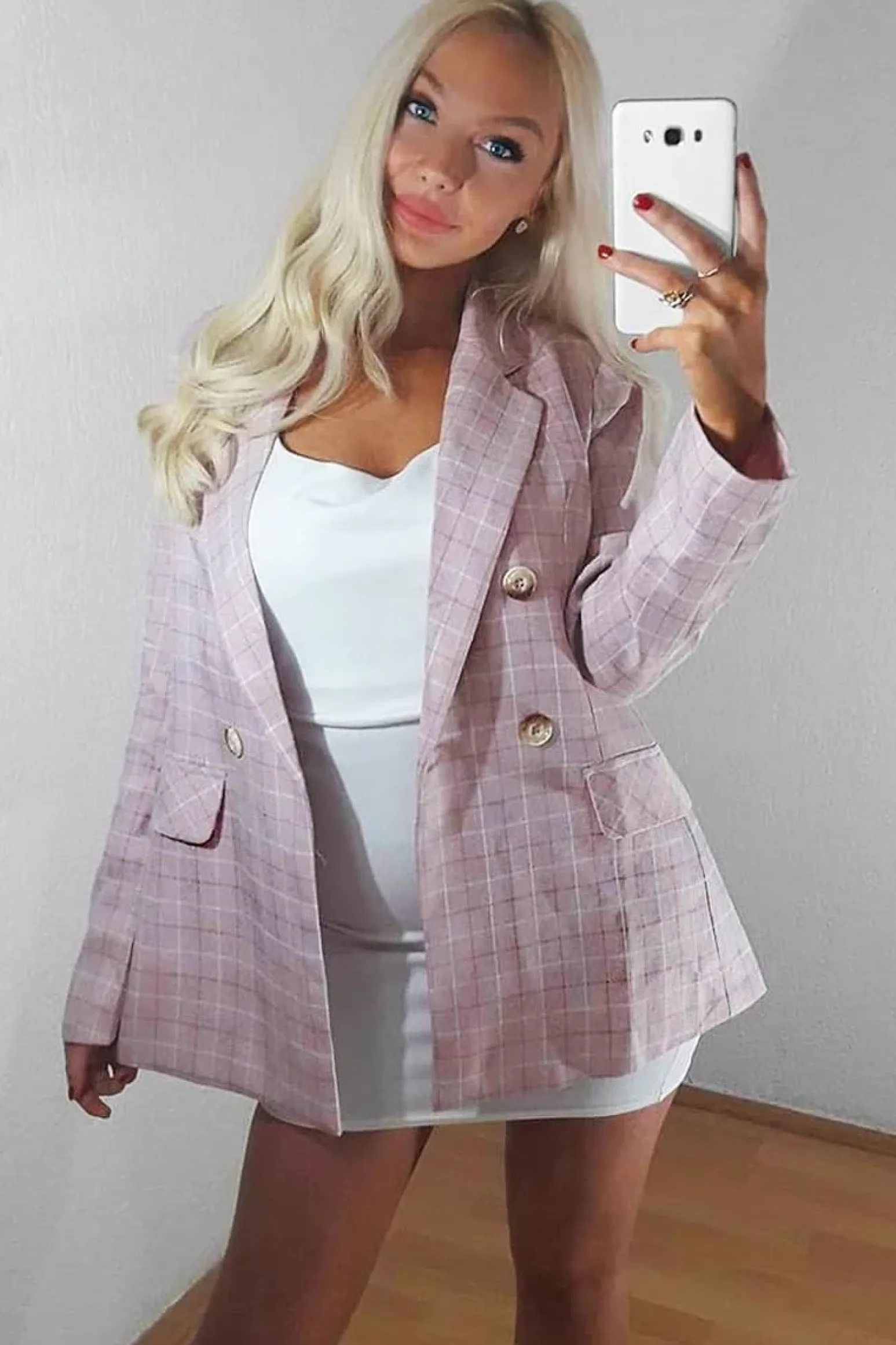 Rebellious Fashion Pink Check Woven Blazer - Akeira