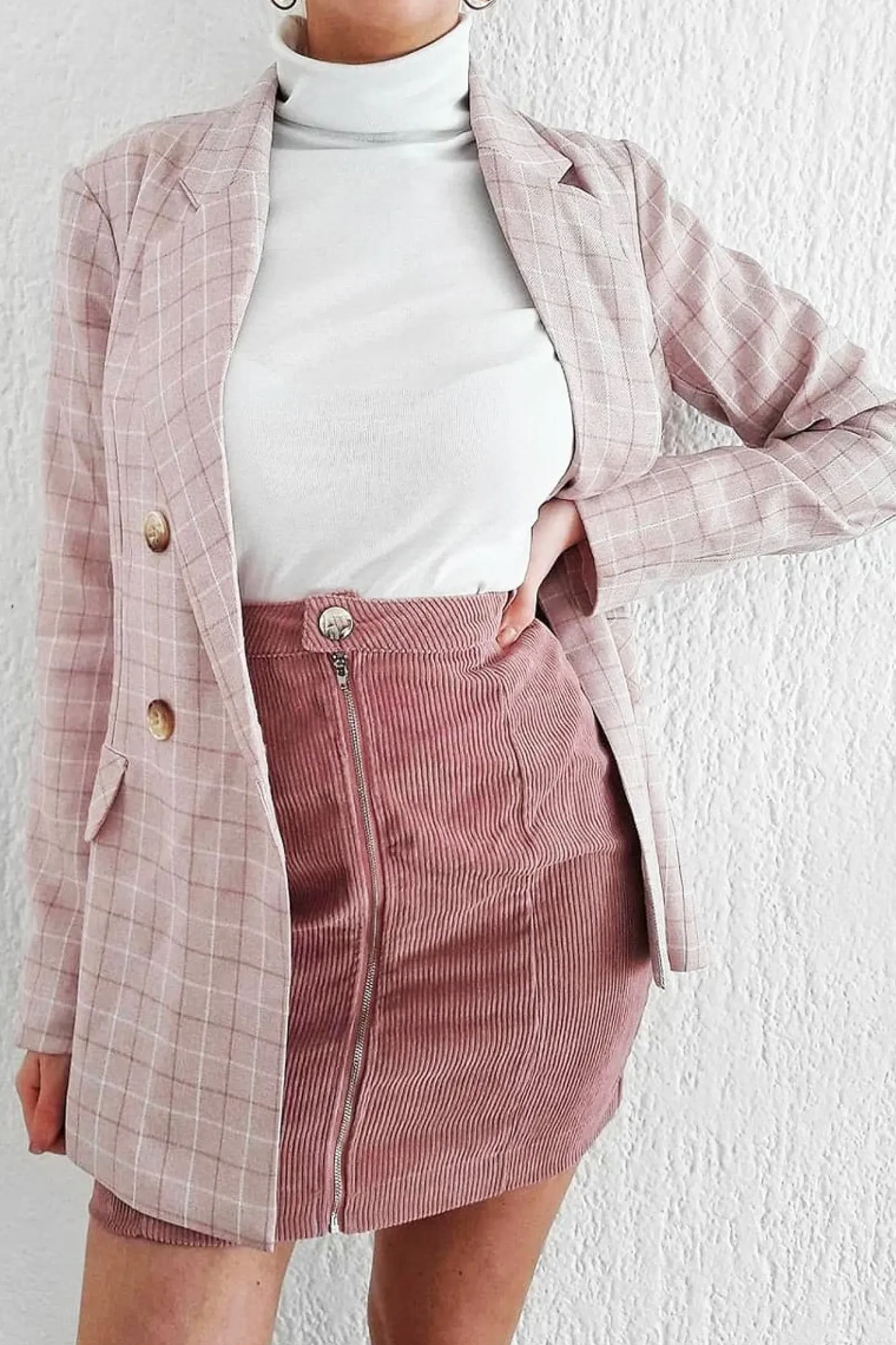Rebellious Fashion Pink Check Woven Blazer - Akeira