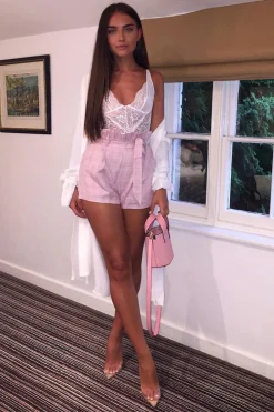Rebellious Fashion Pink Check Woven Paper Bag Shorts - Aleysa