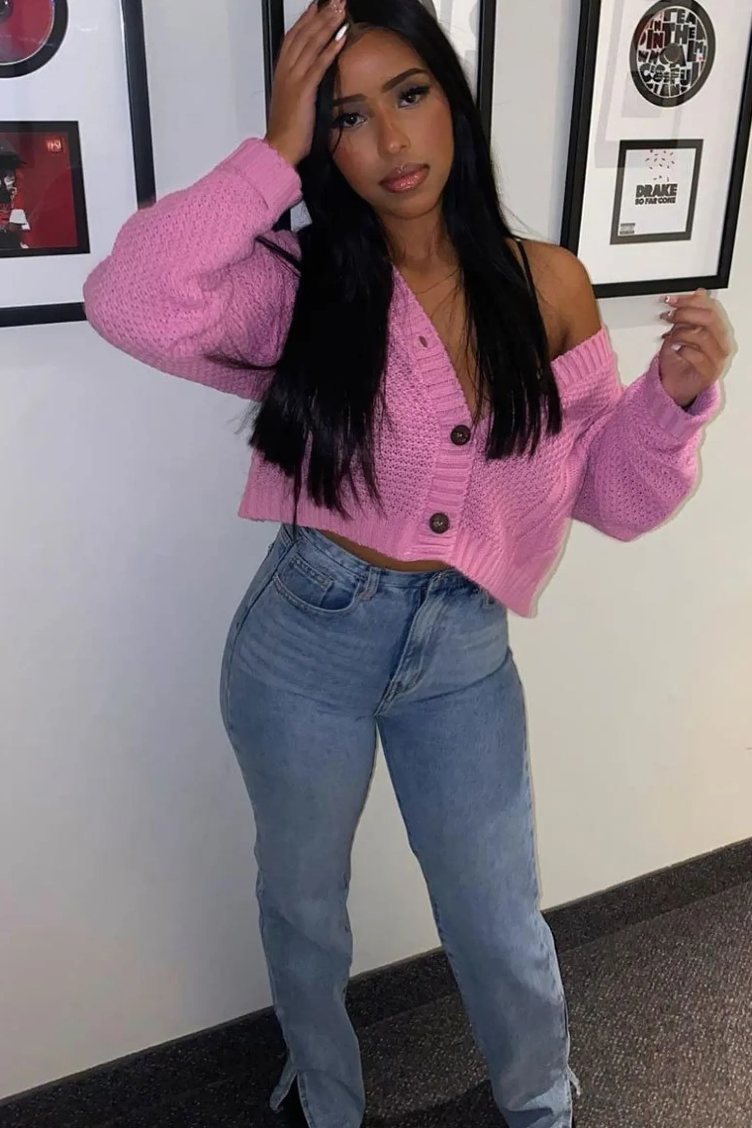 Rebellious Fashion Pink Chunky Knit Button Up Crop Cardigan - Elly