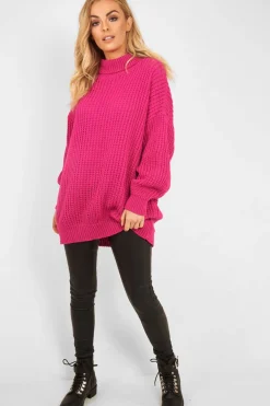 Rebellious Fashion Pink Chunky Knit Jumper Dress - Maci